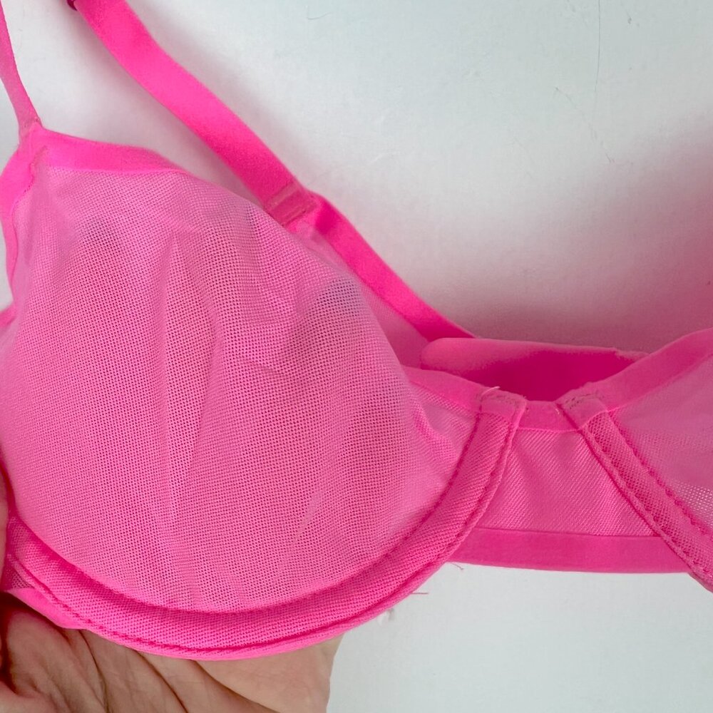 NWT Aerie SMOOTHEZ Mesh Unlined Balconette Bra Underwire Pink Size 32B NEW - Picture 2 of 6